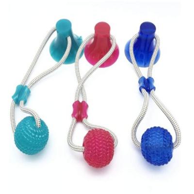 China Viable Dog Bite Toy Self-Playing Rubber Chew Ball Molar Toy with Suction Cup Strings Interactive Toys for sale