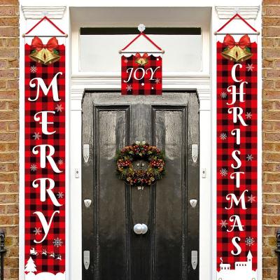 China New Year Couplet Porch Style Plaid Christmas Home Decoration Christmas Banner Red And Black Custom Hanging Banner For Xmas Decoration for sale