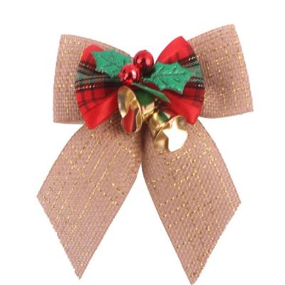 China Handmade 8CM Soft Multicolor Christmas Ribbon Bow with Bell Craft Bowknot for Christmas Tree Hanging Decoration and Indoor Ornament for sale