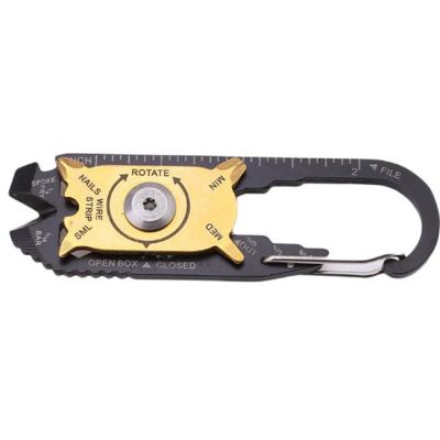 China Metal 20 in 1 Multifunctional Instrument Fixer Carabiner Key Chain with Bottle Opener, Measuring Ruler and so on for sale