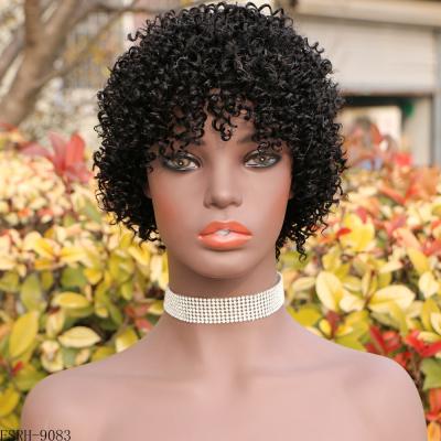 China Wholesale Price Afro Kinky Curly Natural Black Machine Made Wave Human Hair Wig Pixie Cut Short Human Hair Wig for sale