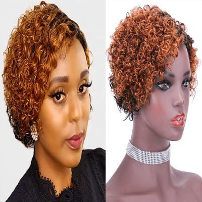 China Water Wave Factory Wholesale Price T1b-30 Colored Pixie Cut Brazilian Remy Hair Short Curly Hair Wig for sale