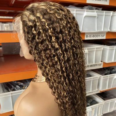 China Transparent Swiss Lace Front Human Hair Wig Remy Hair Jerry Curly Piano P4-27 Brazilian Jerry Curl Color Hot Selling 100% for sale