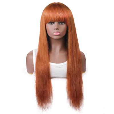 China Hot Selling Orange Ginger Silky Straight Wave 100%Brazilian Remy Hair Dark Brown Swiss Silky Straight Wave Machine Made Wig for sale