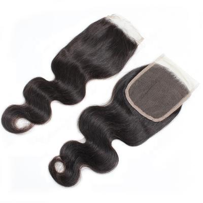 China Body Wave Cuticle Aligned 100% Virgin Brazilian Hair Natural Black Swiss Scalp 4*4 HD Lace Up Body Weave Hair With Closure for sale