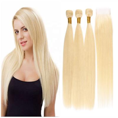 China Popular Silky Straight Wholesale Sellers 100% Brazilian Virgin Brazilian Cuticle Wave 613 Blonde Hair Light Bundles And Closure for sale