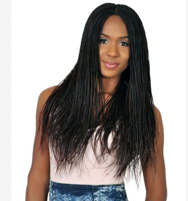 China Hot Selling Wholesale European American Afro Wave Wig For Women Dark Brown Color Long Black Hair Synthetic Hair Braid Wigs Length for sale