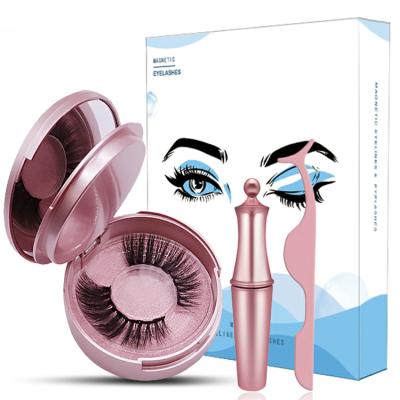 China Wholesale 2021 New Design Colorful 3d False Mink 2 Pair Magnetic Eyelashes With Eyeliner Tweezers Kit for sale