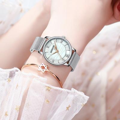 China Automatic Lady Wristwatches Date Milanese Straps Round Screen Women Mesh Steel Watchband Tell Time Quartz Watch for sale