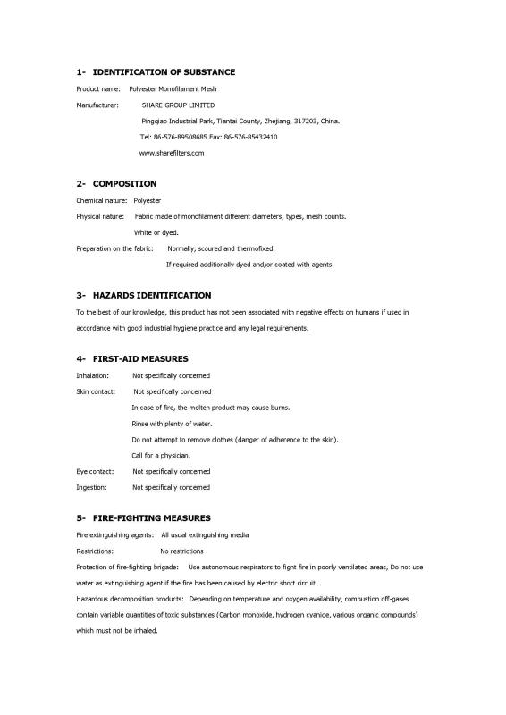 MSDS Certificate - Share Group Limited