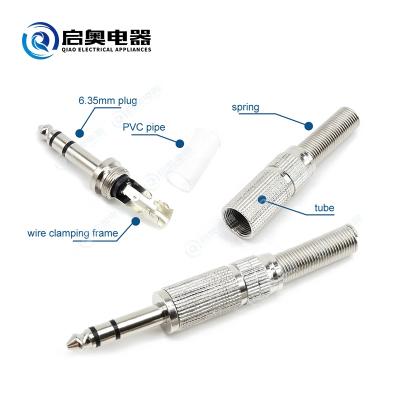 China Dual Channel Jack Connector Microphone 1/4 (6.35 mm) Plug 6.35 mm Gender Solder Wire Male Connector With Spring JY21-1039 for sale