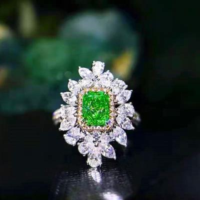 China SGARIT Vintage Engagement Ring Women Jewelry Wholesale 18k Gold Genuine Natural Green Flower Gross Inner Surface 1ct Green Diamond Ring for sale