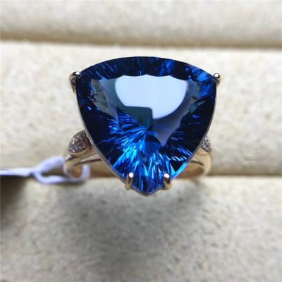 China Real CLASSIC South Africa Diamond 18k Gold Natural Blue Topaz Ring Summer Jewelry Collection Available for sale