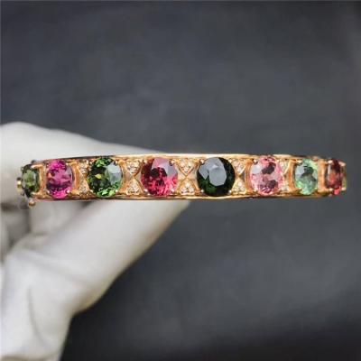 China Classic Colorful Gemstone Jewelry With Diamond Wholesale Natural 18k Gold 9.18ct Tourmaline Bracelet For Women for sale