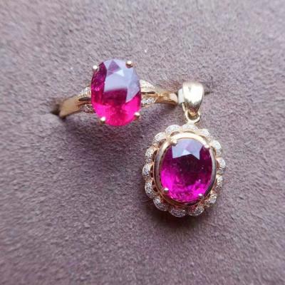 China Vintage SGARIT brand jewelry 18k gold gemstone wedding party engagement rose genuine 4.05ct gold tourmaline ring and pendant sets women for sale