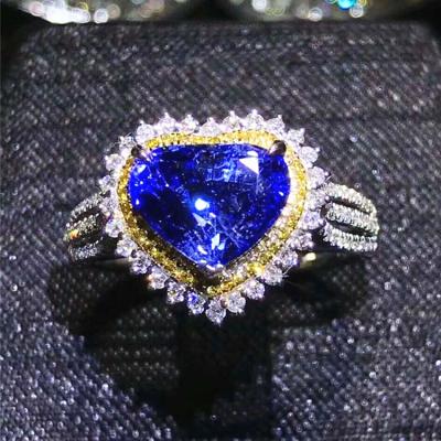 China real unheated natural blue diamond 2.53ct sapphire heart shape ring from real 18K gold jewelry factory wholesale 18k gold for women wedding for sale