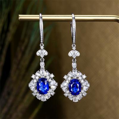 China Wholesale Vintage SGARIT Jewelry 18k Gold Gemstone Sri Lanka Earrings 3.55ct Fine Genuine Blue Sapphire Drop Earring for sale