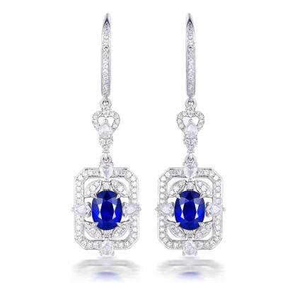 China Vintage SGARIT Precious Genuine Sapphire Drop Earrings 2.10ct Gold Gemstone Jewelry Blue Gold Jewelery for sale