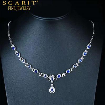 China SGARIT CLASSIC style new luxury natural sapphire 5.15ct gold choker gemstone jewelry 18k royal blue royal blue pendant necklace for sale