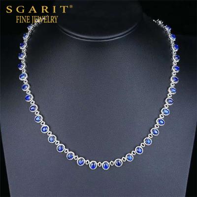 China SGARIT FASHIONABLE Hot Sale Engagement Jewelry 15.2ct Sri Lanka Beautiful Natural Royal Blue Sapphire Chain Necklace Women 15.2ct Gold for sale