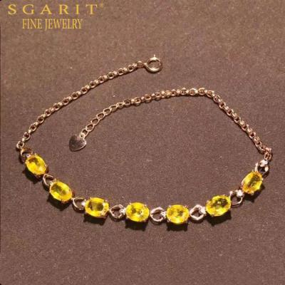 China Beautiful FASHIONABLE SGARIT Bridal Jewelry 18k Gold Bracelet 4.8ct Stone Yellow Sapphire Bridal Wedding Chain Necklace for sale