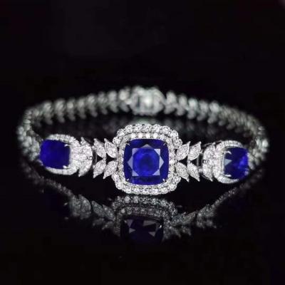 China Classic High End Bridal Wedding Gemstone Jewelry With Diamond 18k Natural Royal Blue Sapphire 7.49ct Sri Lanka Gold Chain Bracelet for sale