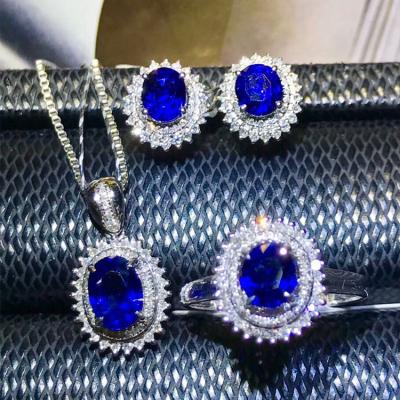 China CLASSIC SGARIT Necklace 18k Gold Jewelry Set Gemstone Gemstone Sapphire Luxury Precious Luxury Natural Blue Ring Earring Pendant Jewelry Set for sale