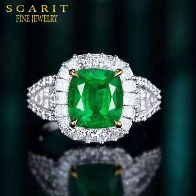 China FASHIONABLE SGARIT Wedding Luxury Vivid Green Gemstone 3.69ct Afghanistan NATURAL Green Jewelry 18k Gold Engagement Jewelry for sale