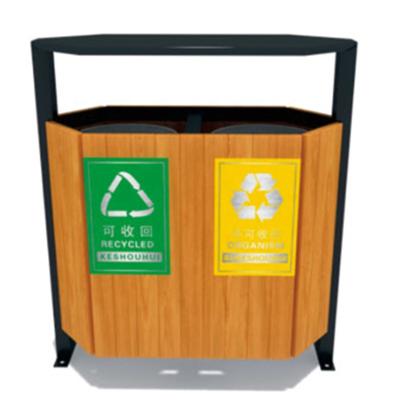 China Dual-Purpose Sustainable Park Used Outdoor Wooden Trash Bin for sale