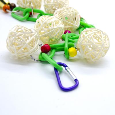 China Eco-Friendly Sustainable Bird Toy Green Ratten Bird Interactive Chew Chain Toy for sale