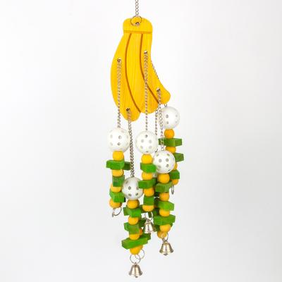 China Viable Wooden Parrot Supplies Sun Bird Chewing Toy Banana Style Apple Shape Acrylic Bird Toy for sale