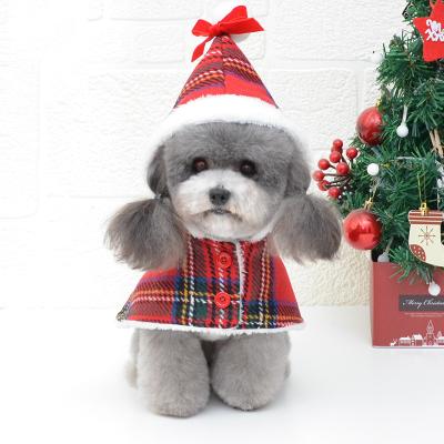 China Small Christmas Plaid Viable Cloak Pet Christmas Pet Cosplay Clothes With Hat Pet Costumes Wholesale for sale