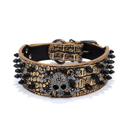 China Padded Large Dog Pet Collar Padded Neck Collar With Skulls And PU Rivet Pet Collar For Big Dog for sale