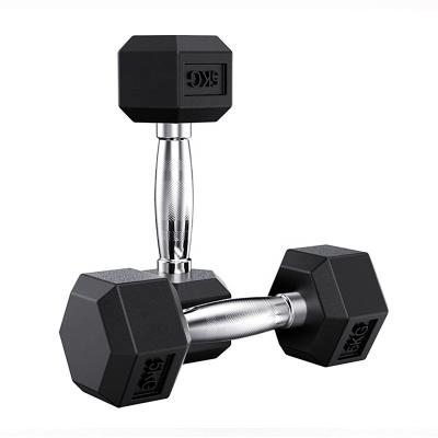 China Plating Fine Steel Rubber Coated Hex Hex Dumbbell for sale