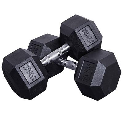 China Plating Fine Steel Wholesales Gym High Quality Rubber Coating Dumbbell Set Hex Hex Dumbbells for sale