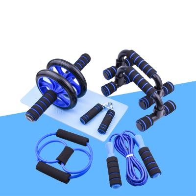 China Modern PVC Steel Pipe Foam 5 in 1 Power Home Gym Equipment Double Roller Abdominal Wheel, Jump Rope, Raise Bar, Portable Hand Grip for sale