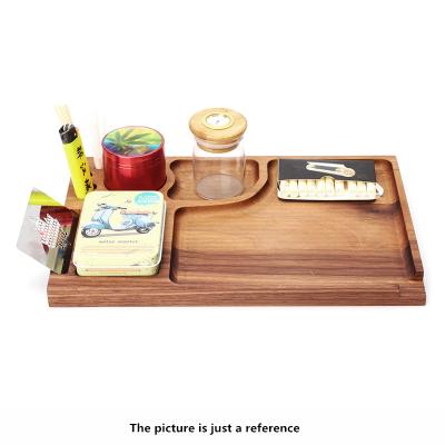 China Custom High Quality CBD Tobacco Rolling Tray Wholesale Natural Walnut Wood Serving Tray for sale