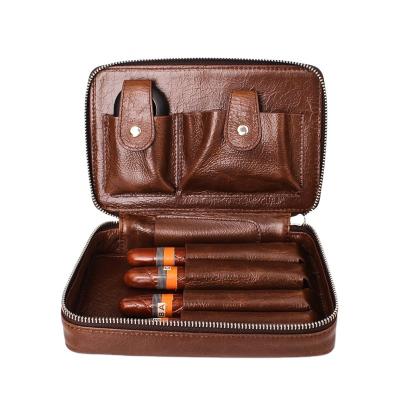 China Logo Genuine Leather Cigar Bag Modern Custom Traveling Storage Bag Cigar Smoking Accessories for sale