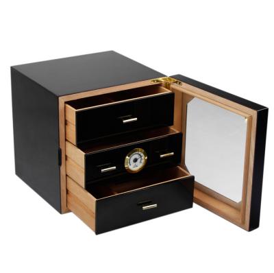 China Cigar Storage Case Smoking Piano New Lacquer Cedar Wood 3 Drawers Cigar Humidor Cigar Box Wooden Smoking Accessories for sale