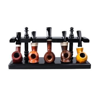 China Traditional Custom Wooden Color Weed Pipe Tobacco Pipe Rack 5 Seats Straight Smoking Accessories for sale