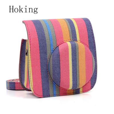 China Protective effects stretch stripe PU leather camera bag for fujifilm instax mini8 with shoulder rope for sale