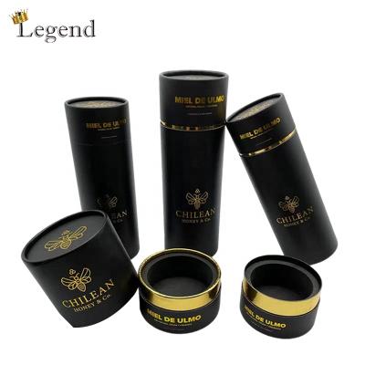 China Recyclable Elegant Honey Box Packaging Custom Honey Jar Cardboard Tube Packaging Gift Cylinder Box Black Color for sale