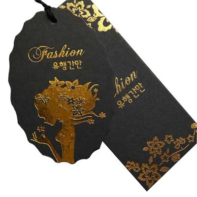 China Recyclable Gold Recyclable Elegant Black Twine Garment Gift Wrapping Paper Custom Logo Printing Recycled Tag Tags for sale