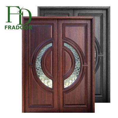 China Moisture Proof Luxury Decorative Front Teak Double Door Wooden Design for sale