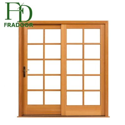 China Commercial Exterior Wooden Tempered Glass Swing Frameless Sliding Balcony Door for sale