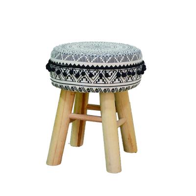 China Removable Home Furniture 4 Legged Wood Stool Wooden Cover Stool Covered Fabric Wood Stool for sale