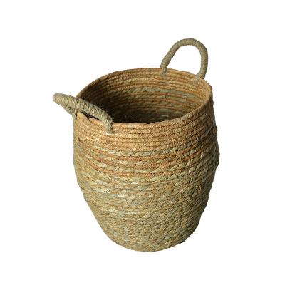 China Wholesale Color Matching Sustainable Factory Storage Basket Cattail Double Rope Woven Hot Selling Eco Friendly Storage Basket With Handle for sale