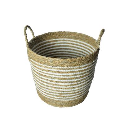 China Viable round woven rope braided house a cattail rope rattan set of three storage baskets weaving creative basket for kitchen for sale