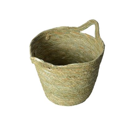 China Wholesale High Quality Sustainable Cattail Rope Storage Basket Household Storage Basket Round Vegetable Basket With Handle for sale