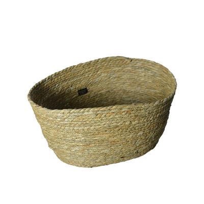 China Viable Empty Laundry Basket Picnic Baskets Vegetable Cattail Rope Storage Basket for sale